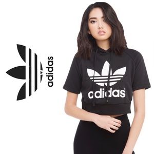 Adidas Women's Crop Hoodie Trefoil Logo Sz Medium